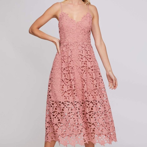 astr the label lace midi dress blush